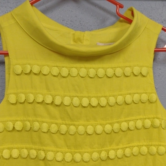 J. Crew Yellow Textured Tank Top with Pom-Pom Detail Y2K, Romantic, Femenina. - Picture 3 of 12